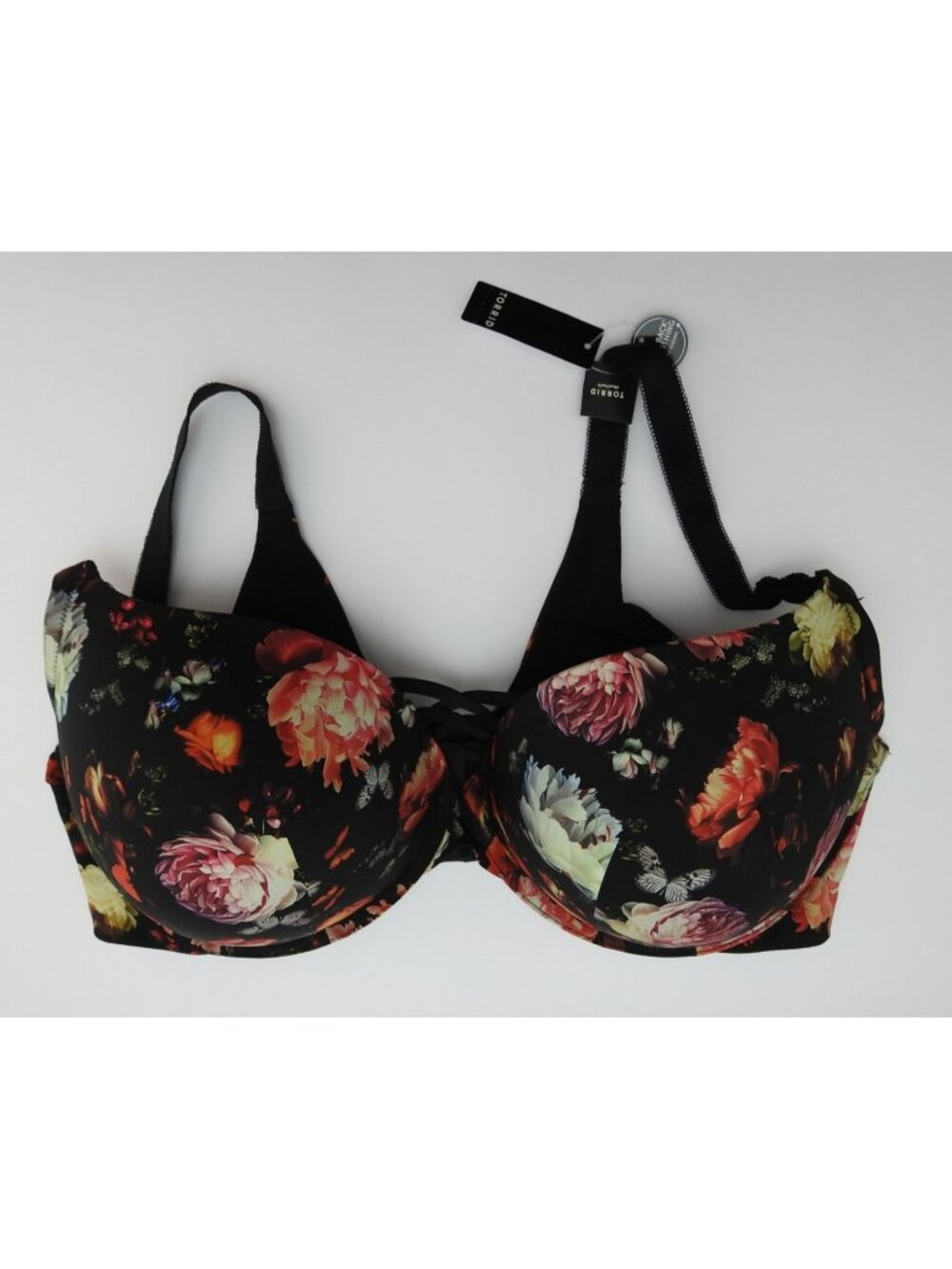 Torrid 40DDD Floral Push Up Plunge Bra Black 360 Back Smoothing NWT - Picture 3 of 6